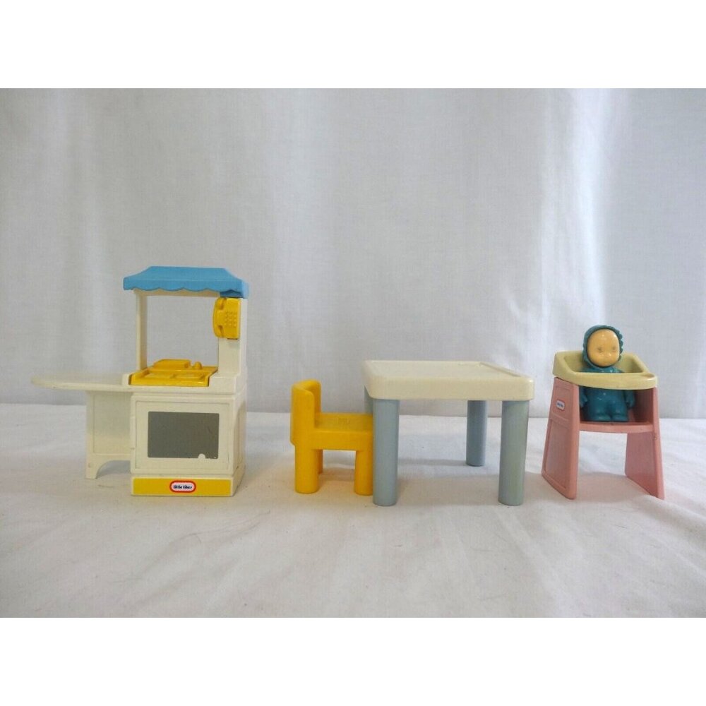 Little Tikes Dollhouse Furniture Party Kitchen Sink Stove Miniature + High Chair